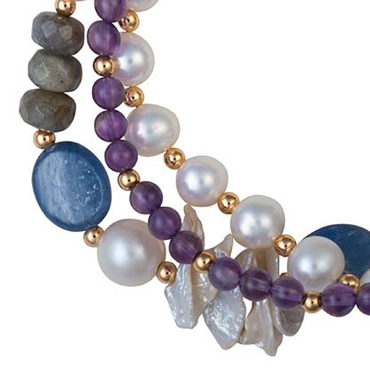 S925 Labradorite, high quality Amethyst, Larimar and Pearl bracelet