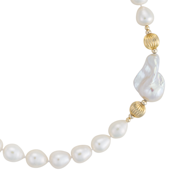 10-Strand Freshwater Pearl Necklace With Gold Beads & Clasp