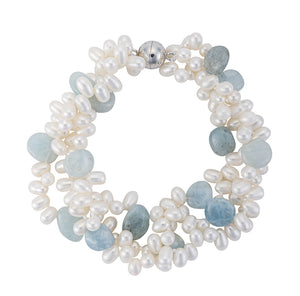 Three Strand Aquamarine and keshi pearl bracelet