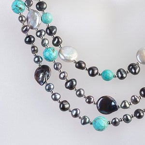 Three Strand Pearl and Turquoise Necklace