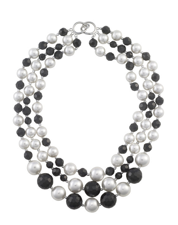 Black crystal and white pearl necklace