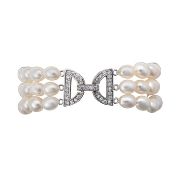 Three-strand pearl and CZ bracelet – Dog House Pearls